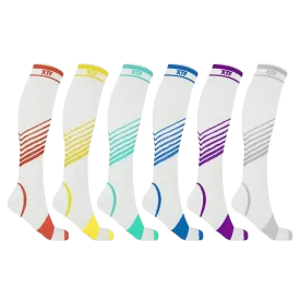 Ultra V-Striped White Edition Knee-High Compression Socks (6-Pairs)