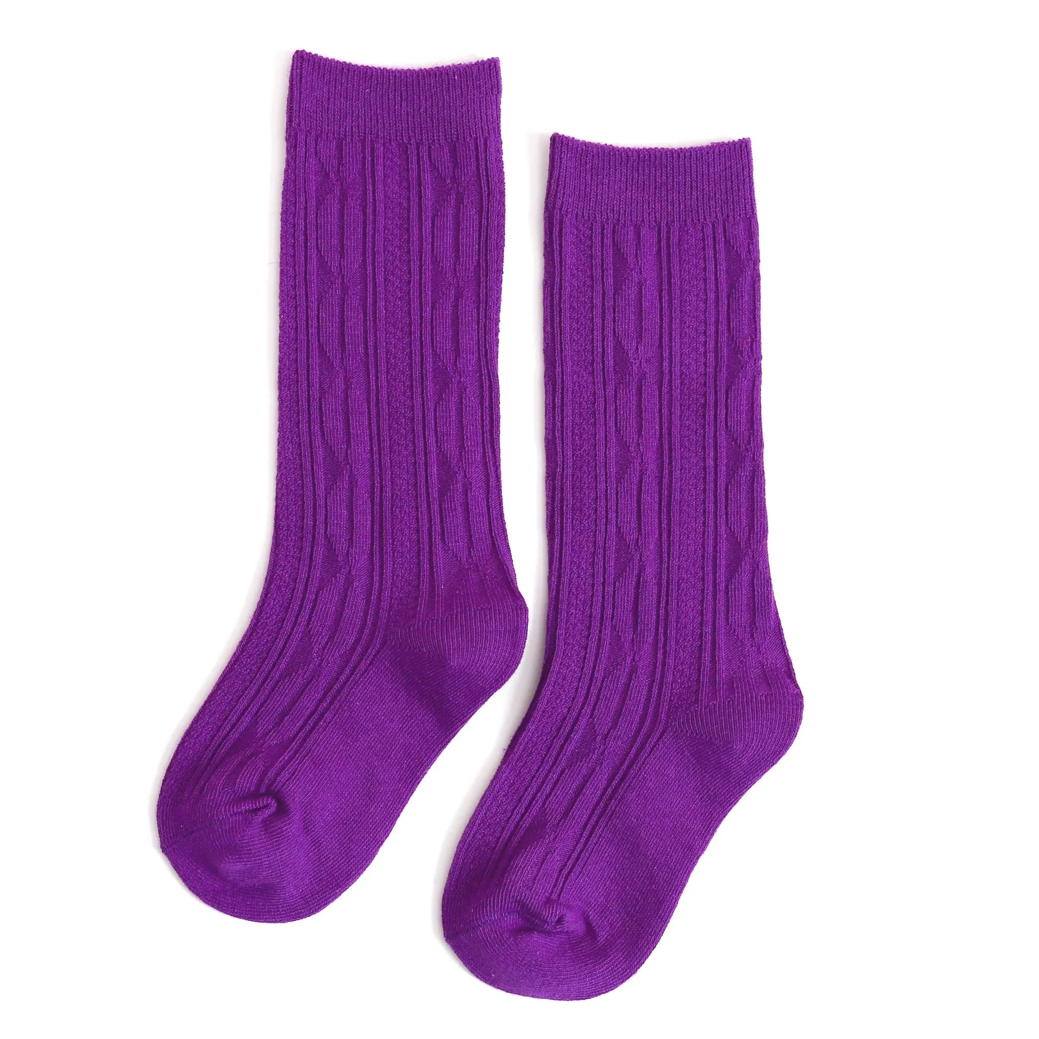 Violet Cable Knit Knee High Socks