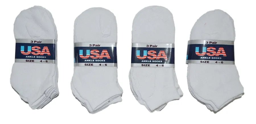 Wholesale 12 Pairs Children Kids Ankle Solid White Sports Socks Low Cut Size 4-6 New 2418