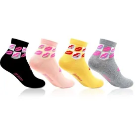 Women Ankle Length Fashion Bold Socks (Lips Print)- Pack of 4