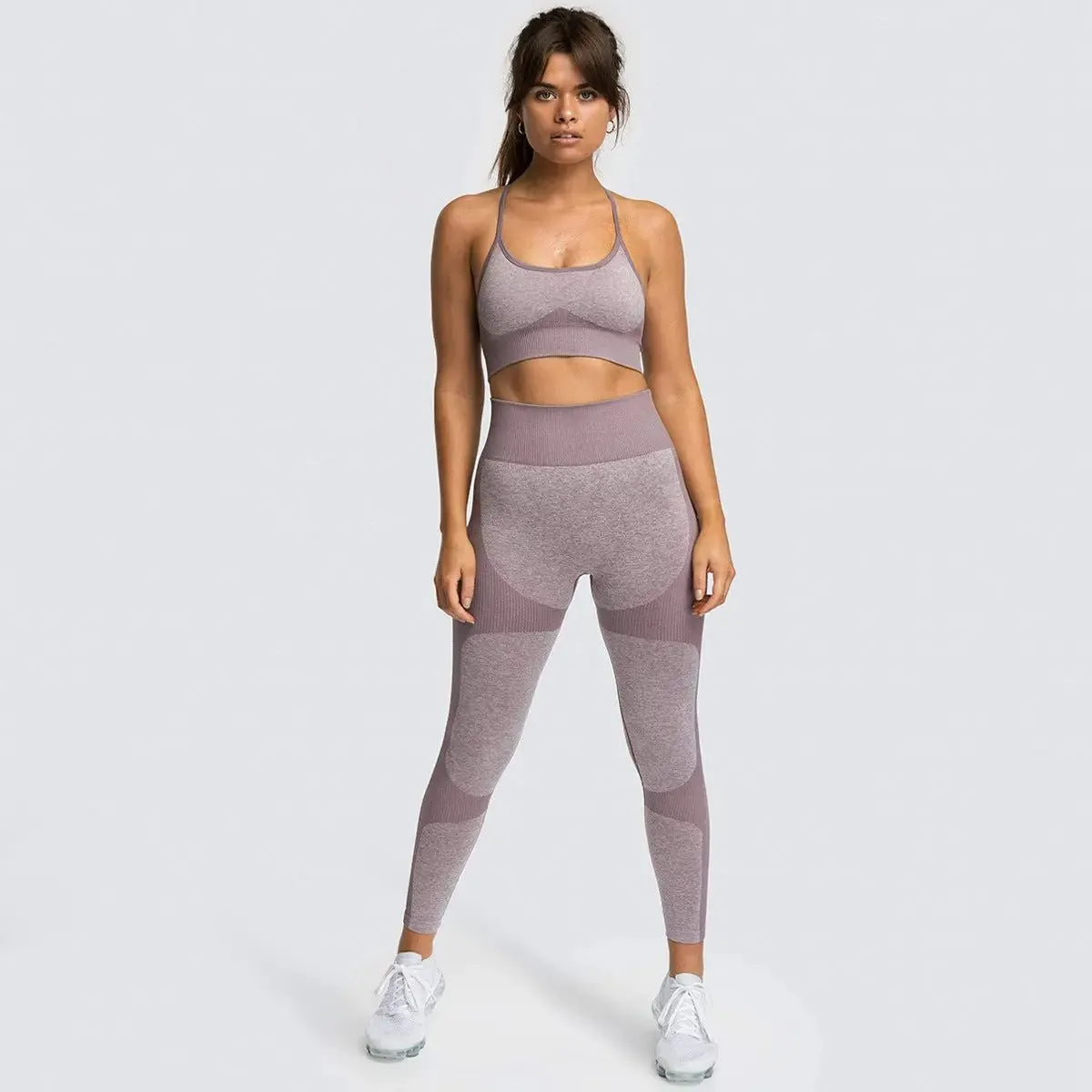 Women Seamless Activewear Fitness Gym Wear Sportswear Crop Top Leggings Yoga bra Set