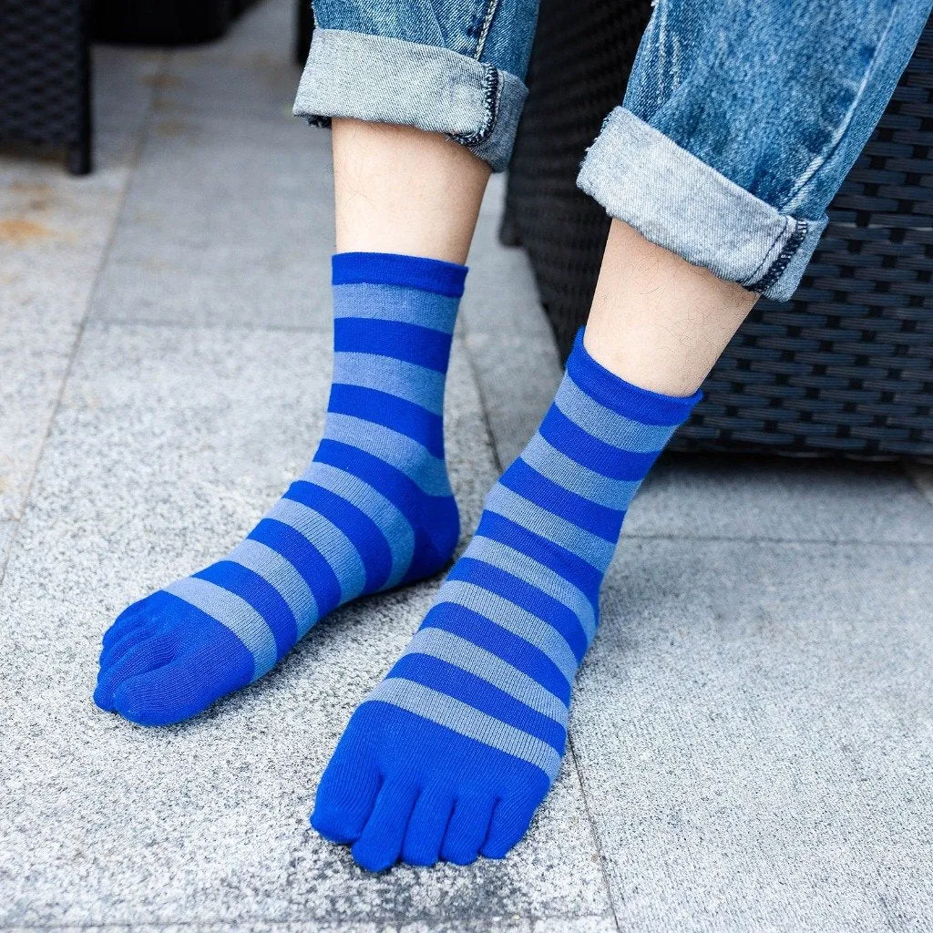 ZFSOCK Mixed Colors Striped Crew length 5 Finger Socks for Men, 5 Pairs