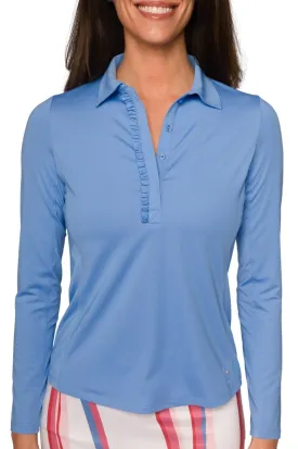 Zoo Blue Long Sleeve Ruffle Polo